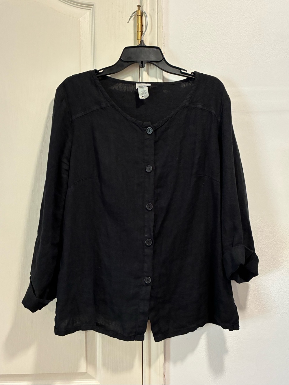 Match Point USA 100% Linen Black Button-Front Women's Top Large